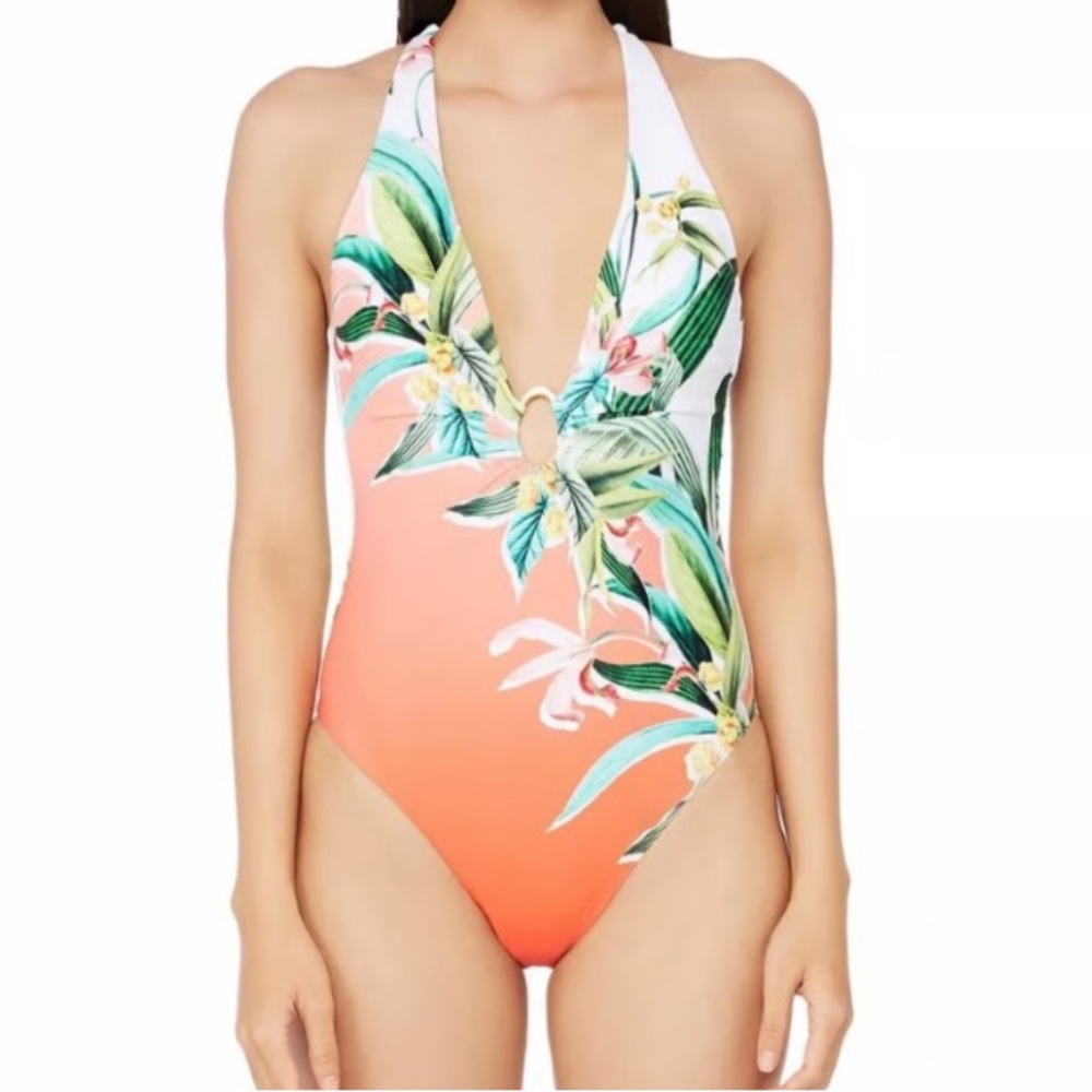 Trina Turk Plunging Tropical One Piece